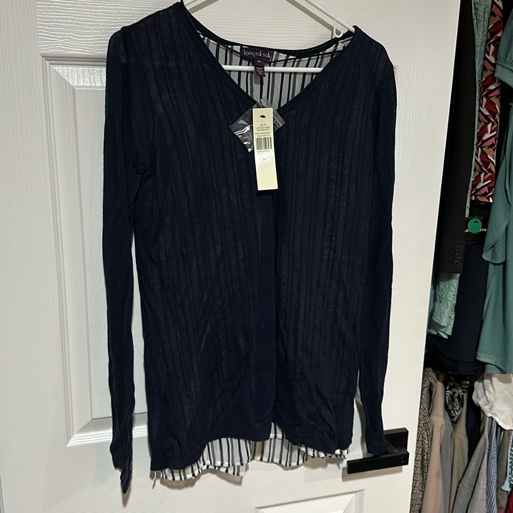 NWT Long Tall Sally Navy/White layered sweater XS